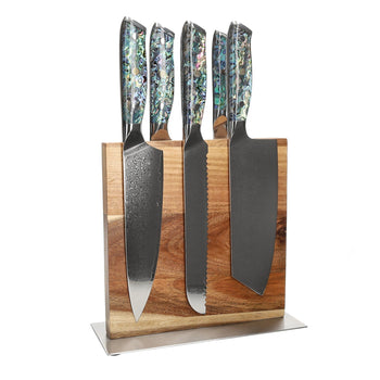 Couteaux Shinrai - Coffret de 5 couteaux ornés de nacre + Bloc de couteaux double face Cito avec bloc