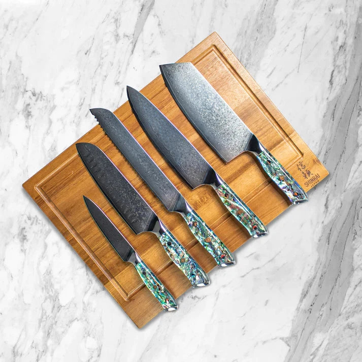 Shinrai Knives - Parelmoer Jewels 5-delige Messenset + Messenblok Rotate Messenset met blok Shinrai Knives 