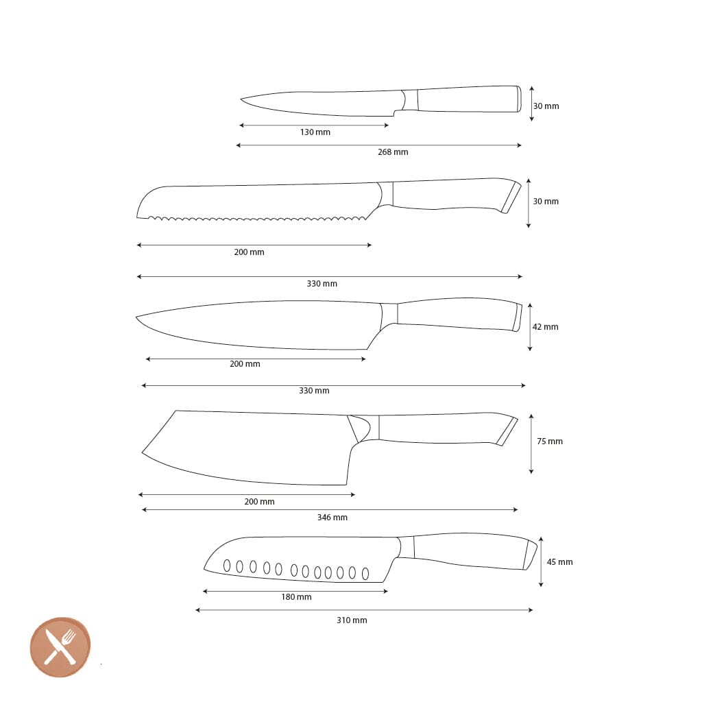 Shinrai Knives - Parelmoer Jewels Serie 5-delige Damascus Messenset Messenset Shinrai Knives 