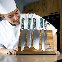 Shinrai Knives - Parelmoer Jewels Serie 5-delige Damascus Messenset Messenset Shinrai Knives 
