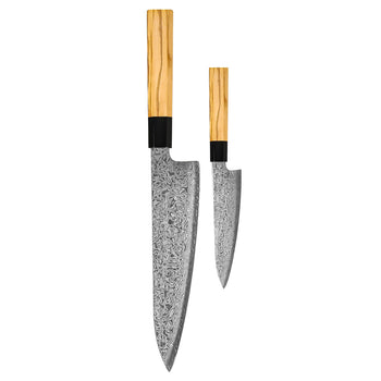 Couteaux Shinrai - Ensemble de couteaux damas Takumi Kaza 2 pièces - Couteau de chef + couteau d'office Ensemble de couteaux Shinrai Knives