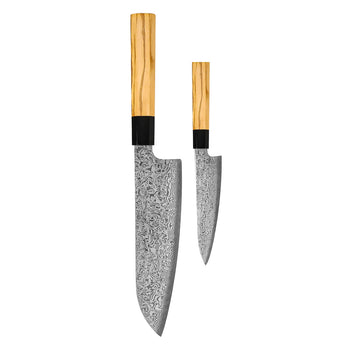 Couteaux Shinrai - Ensemble de couteaux Damas 2 pièces Takumi Kaza - Santoku + Ensemble de couteaux d'office Couteaux Shinrai