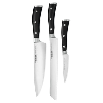 Coffret de couteaux Wüsthof - Classic Ikon 3 pièces - Couteau de chef + Couteau à pain + Couteau d'office