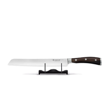 Couteau à pain Wusthof Ikon à double lame dentelée de précision, 23 cm, manche en bois.